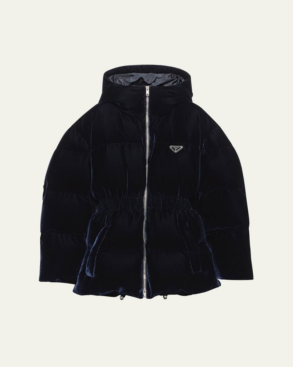 Cinched Velvet Puffer Jacket